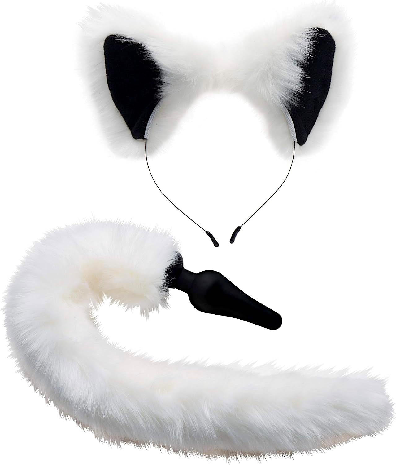 TAILZ White Fox Tail Anal Plug and Ears Set